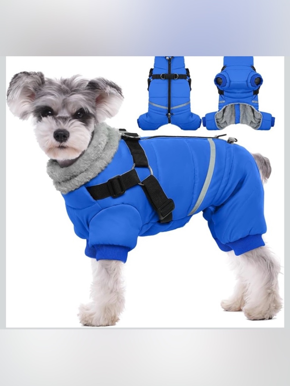 BRKURLEG Blue Dog Winter Coat, Small Dogs Coat with Harness, Reflective S 965-9